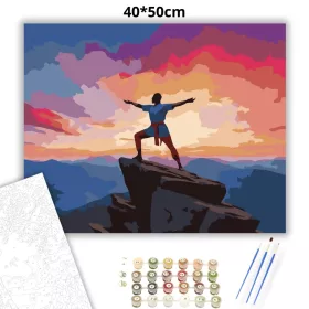 Férfi Virabhadrasana II Pózban Hegytetőn - számfestő készlet - Számfestő.hu - 40×50cm - Keret nélkül