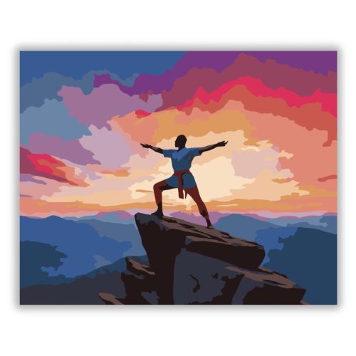 Férfi Virabhadrasana II Pózban Hegytetőn - Számfestő.hu