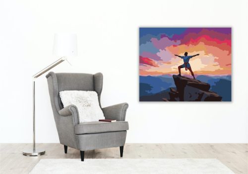 Férfi Virabhadrasana II Pózban Hegytetőn - számfestő készlet - Számfestő.hu - 40×50cm - keret nélkül