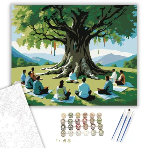Csoportos Meditáció Nagy Fa Alatt - számfestő készlet - Számfestő.hu - 50×60cm - keret nélkül