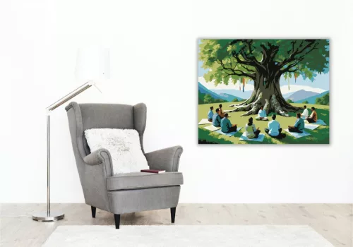 Csoportos Meditáció Nagy Fa Alatt - számfestő készlet - Számfestő.hu - 40×50cm - keretre feszítve