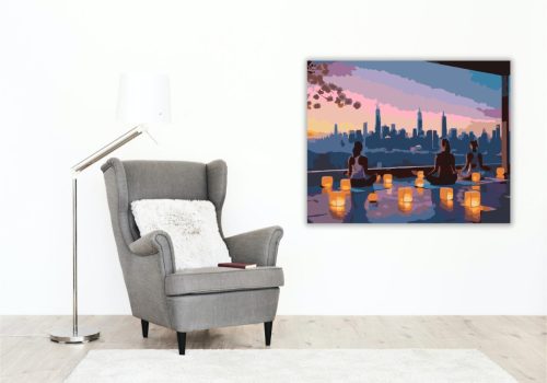 Jóga a Városi Kilátással - számfestő készlet - Számfestő.hu - 40×50cm - keret nélkül