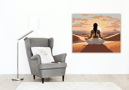 Meditáló Nő Homokdűnéken Naplementében - számfestő készlet - Számfestő.hu - 50×60cm - keret nélkül