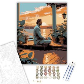 Férfi Jóga Pózban Naplementében - számfestő készlet - Számfestő.hu - 40×50cm - keret nélkül