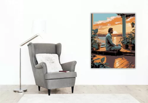 Férfi Jóga Pózban Naplementében - számfestő készlet - Számfestő.hu - 40×50cm - Keret nélkül