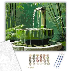 Bambusz Vízkút Zen Kertben - számfestő készlet - Számfestő.hu - 40×50cm - keret nélkül