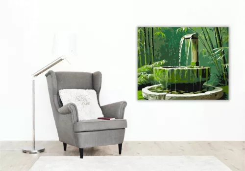 Bambusz Vízkút Zen Kertben - számfestő készlet - Számfestő.hu - 40×50cm - Keret nélkül