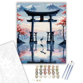 Torii Kapu és Darvak a Nyugalom Tükrében - számfestő készlet - Számfestő.hu - 40×50cm - keret nélkül
