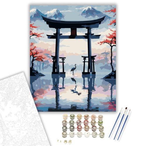 Torii Kapu és Darvak a Nyugalom Tükrében - számfestő készlet - Számfestő.hu - 40×50cm - keretre feszítve