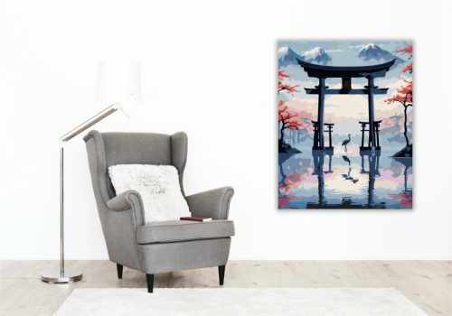 Torii Kapu és Darvak a Nyugalom Tükrében - számfestő készlet - Számfestő.hu - 40×50cm - keret nélkül