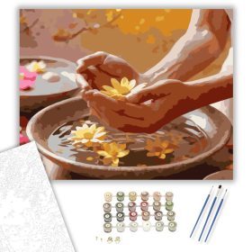 Mudrás Kézmozdulat Virágszirmokkal - számfestő készlet - Számfestő.hu - 40×50cm - keret nélkül