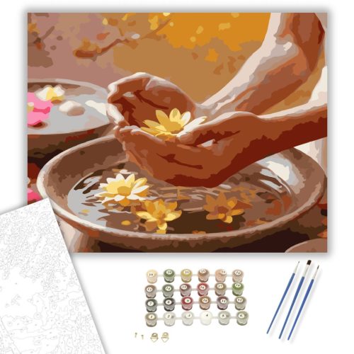 Mudrás Kézmozdulat Virágszirmokkal - számfestő készlet - Számfestő.hu - 60×70cm - keret nélkül