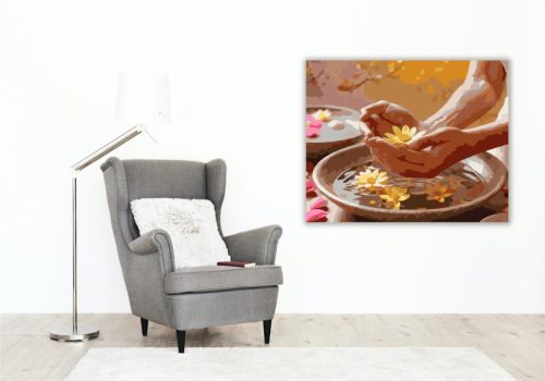 Mudrás Kézmozdulat Virágszirmokkal - számfestő készlet - Számfestő.hu - 60×70cm - keret nélkül