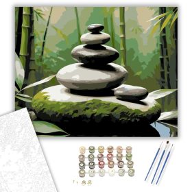 Egyensúlyozó Kövek Bambusz Kertben - számfestő készlet - Számfestő.hu - 40×50cm - keret nélkül