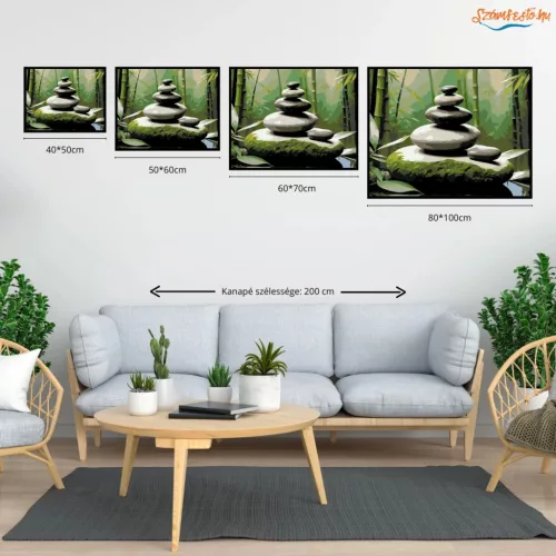 Egyensúlyozó Kövek Bambusz Kertben - számfestő készlet - Számfestő.hu - 40×50cm - Keret nélkül