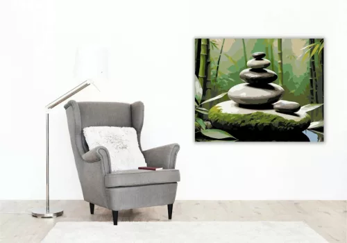 Egyensúlyozó Kövek Bambusz Kertben - számfestő készlet - Számfestő.hu - 40×50cm - Keret nélkül