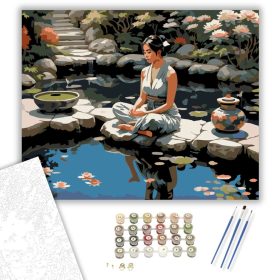 Meditáló Nő Koi Tó Partján - számfestő készlet - Számfestő.hu - 40×50cm - keret nélkül