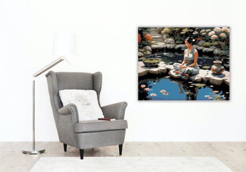 Meditáló Nő Koi Tó Partján - számfestő készlet - Számfestő.hu - 80×100cm - keret nélkül