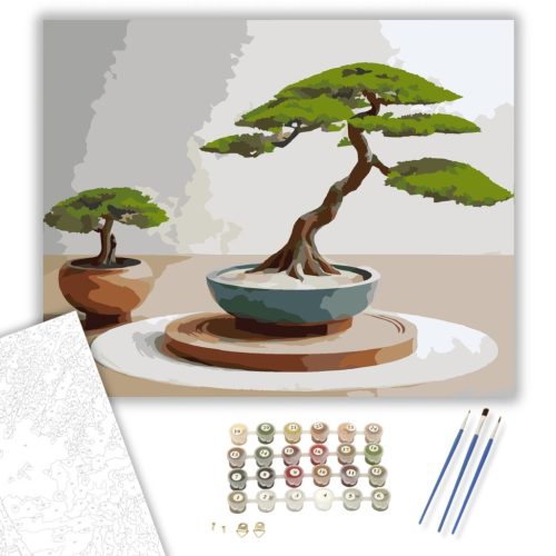 Bonsai és Kavicsmintás Zen Kert - számfestő készlet - Számfestő.hu - 80×100cm - keret nélkül