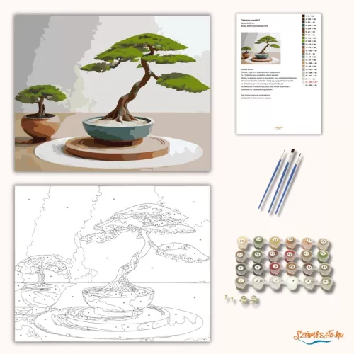 Bonsai és Kavicsmintás Zen Kert - számfestő készlet - Számfestő.hu - 40×50cm - Keretre feszítve