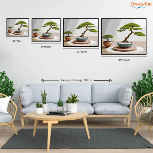 Bonsai és Kavicsmintás Zen Kert - számfestő készlet - Számfestő.hu - 40×50cm - Keretre feszítve