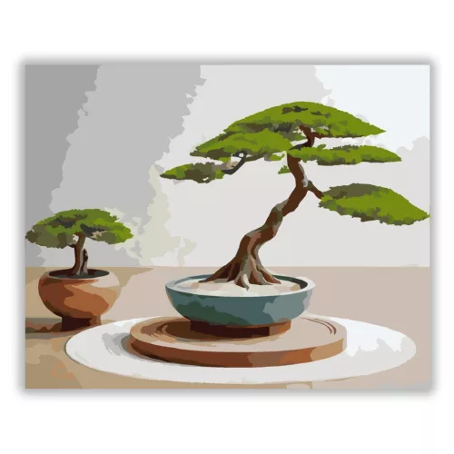 Bonsai és Kavicsmintás Zen Kert - számfestő készlet - Számfestő.hu - 40×50cm - Keretre feszítve