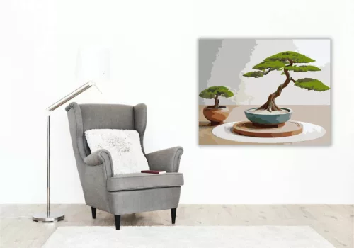 Bonsai és Kavicsmintás Zen Kert - számfestő készlet - Számfestő.hu - 40×50cm - Keret nélkül