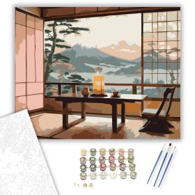 Japán Stílusú Szoba Gyertyával és Teáscsészével - számfestő készlet - Számfestő.hu - 40×50cm - keret nélkül