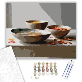 Kerámia Tálak Lebegő Virágszirmokkal - számfestő készlet - Számfestő.hu - 40×50cm - keret nélkül