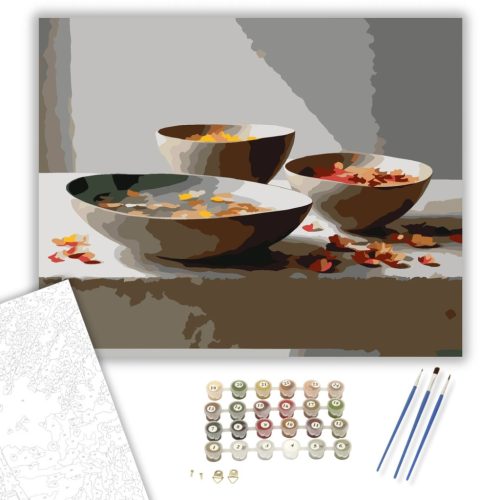 Kerámia Tálak Lebegő Virágszirmokkal - számfestő készlet - Számfestő.hu - 40×50cm - keret nélkül