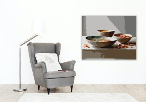 Kerámia Tálak Lebegő Virágszirmokkal - számfestő készlet - Számfestő.hu - 40×50cm - keret nélkül