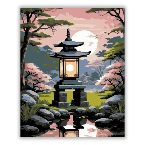 Tradicionális Kőlámpás Japán Kertben - számfestő készlet - Számfestő.hu