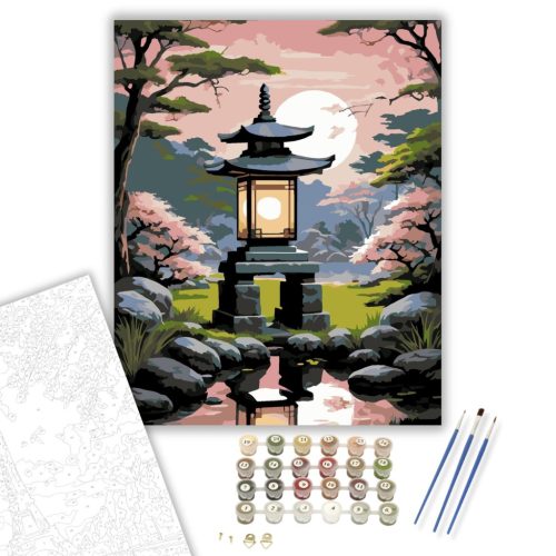 Tradicionális Kőlámpás Japán Kertben - számfestő készlet - Számfestő.hu - 40×50cm - keret nélkül