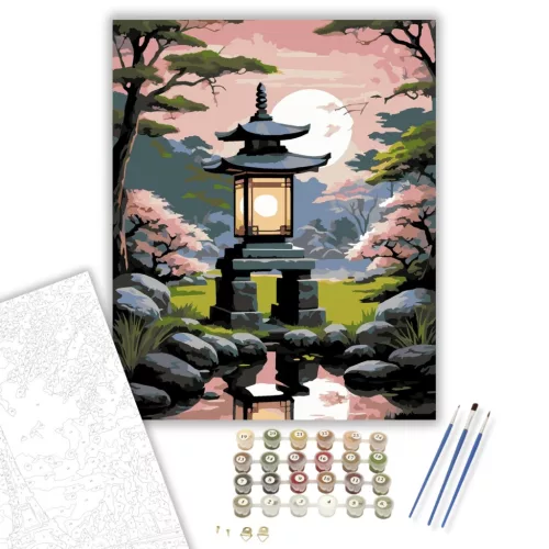 Tradicionális Kőlámpás Japán Kertben - számfestő készlet - Számfestő.hu - 50×60cm - keret nélkül