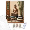 Buddha Szobor Gyertyákkal és Bambusszal - számfestő készlet - Számfestő.hu - 50×60cm - keret nélkül