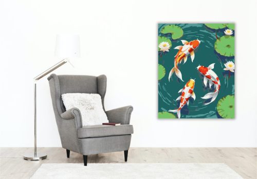 Koi Halak és Lótuszvirágok - számfestő készlet - Számfestő.hu - 40×50cm - keret nélkül