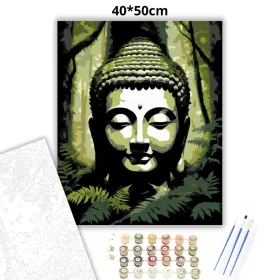 Buddha Fej és Páfrányok Zen Kertben - számfestő készlet - Számfestő.hu - 40×50cm - Keret nélkül
