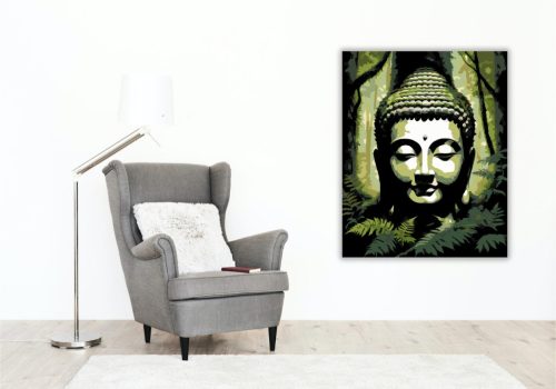 Buddha Fej és Páfrányok Zen Kertben - számfestő készlet - Számfestő.hu - 40×50cm - keretre feszítve