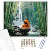 Meditáló Szerzetes a Vízesésnél Bambuszerdőben - számfestő készlet - Számfestő.hu - 60×70cm - keretre feszítve