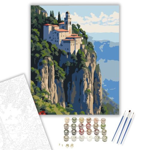 Athosz-hegyi Kolostor a Sziklákon - számfestő készlet - Számfestő.hu - 60×70cm - keret nélkül