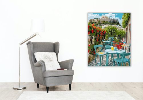 Athéni Kávézó Terasza az Akropolisz Kilátásával - számfestő készlet - Számfestő.hu - 40×50cm - keretre feszítve