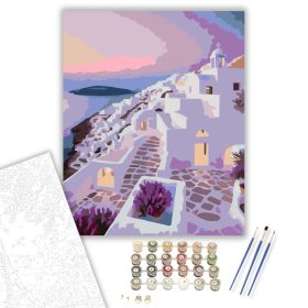 Folegandros Hajnal a Fehér Tetők Felett - számfestő készlet - Számfestő.hu - 40×50cm - keret nélkül