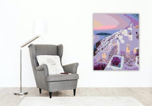 Folegandros Hajnal a Fehér Tetők Felett - számfestő készlet - Számfestő.hu - 40×50cm - keretre feszítve