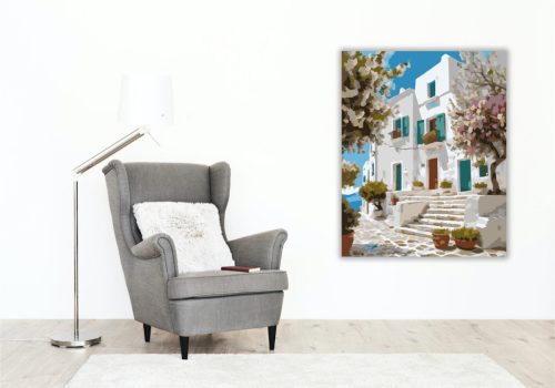 Naxos Falu Terei és Virágzó Fák - számfestő készlet - Számfestő.hu - 40×50cm - keretre feszítve