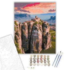 Meteora Kolostorai Naplementében - számfestő készlet - Számfestő.hu - 40×50cm - keret nélkül