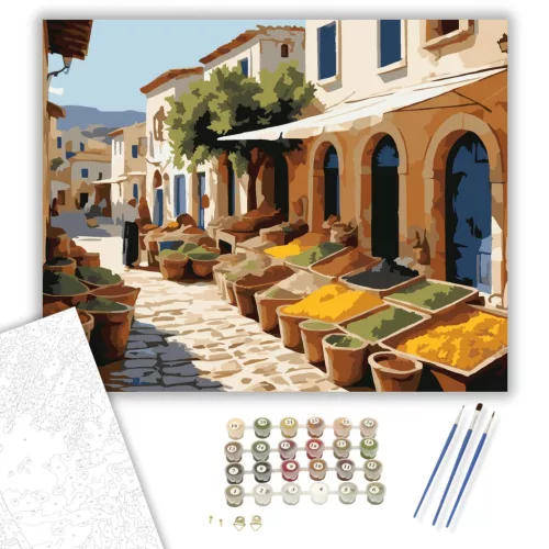 Görög Falu Piaca - számfestő készlet - Számfestő.hu - 40×50cm - keret nélkül