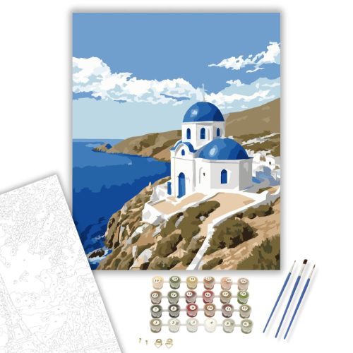 Ios Fehér Temploma és Kék Kupolája - számfestő készlet - Számfestő.hu - 50×60cm - keret nélkül