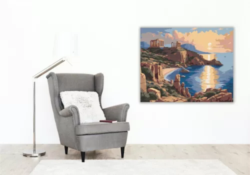 Poseidon Temploma Cape Sounionnál - számfestő készlet - Számfestő.hu - 40×50cm - keret nélkül