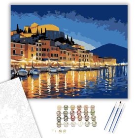 Nafplio Éjszakai Fényei a Kikötőben - számfestő készlet - Számfestő.hu - 40×50cm - keret nélkül