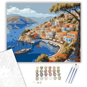 Symi Neoklasszikus Kikötőháza - számfestő készlet - Számfestő.hu - 40×50cm - keret nélkül